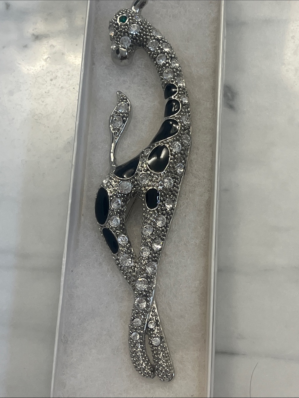 Silver-tone Black Enamel & Crystal Giraffe Pendant Necklace
